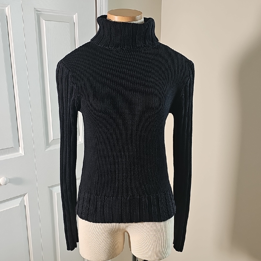 Black‎ Turtleneck Sweater By Sutton Studio.small Petite. Cotton Blend